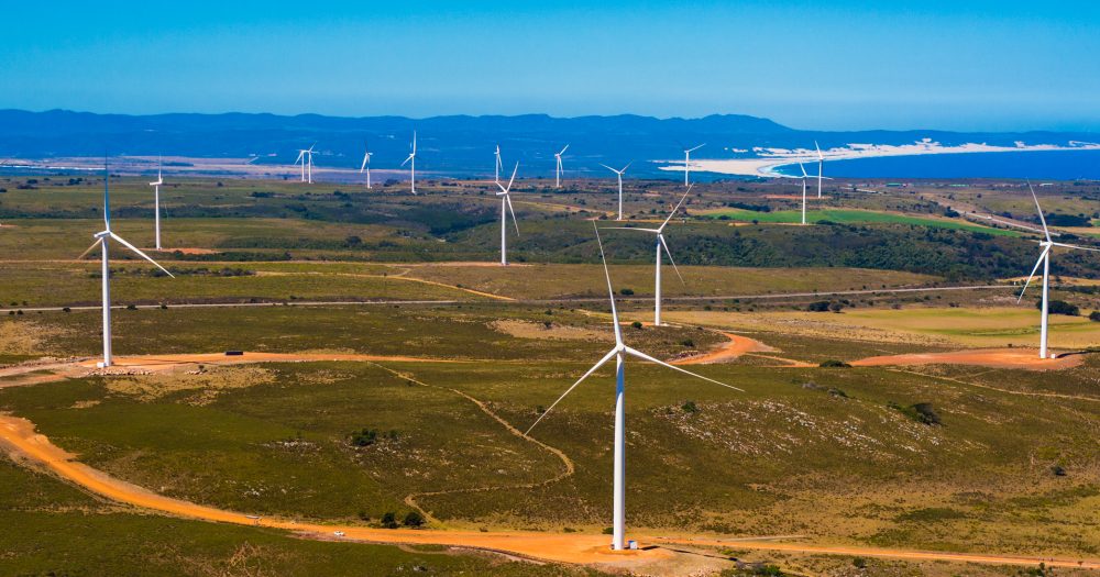 Wind turbines on an African plain